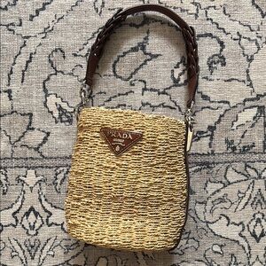 Prada Tan and Brown Shoulder Bag with Woven Design